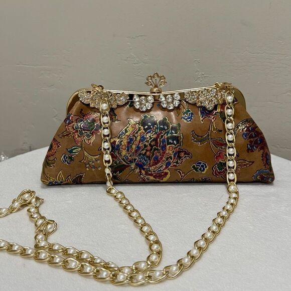Genuine Leather Retro Floral Print Handmade Push Lock Clutch Bag/Evening Bag - Picture 6 of 15